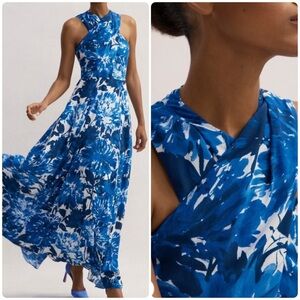 The Fold Aveiro Floral Silk Halter Maxi Dress Sz US 4